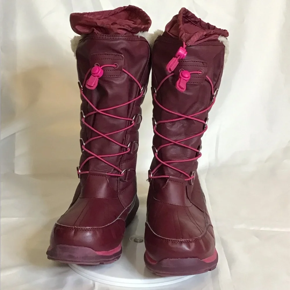 Land Ends Girl “Snowflake” insulated Winter Snow Boots Sz.7Y in Maroon/ Pink